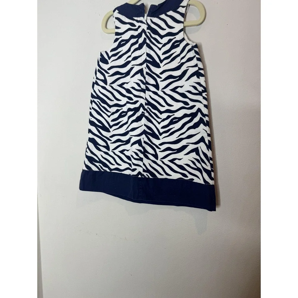 Janie And Jack Dress Girls 4 White Navy Zebra‎ Print Sleeveless Shift Lined